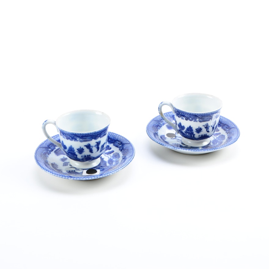 Blue and White Porcelain Teacups and Saucers