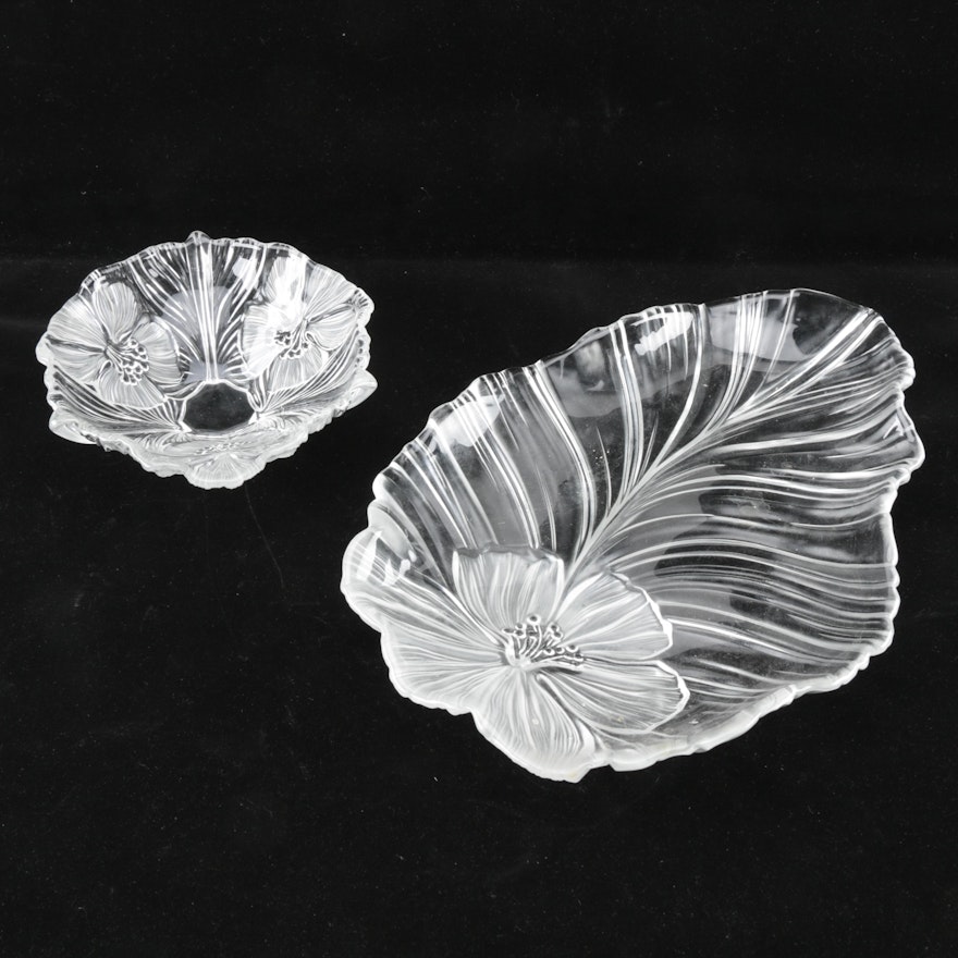 Two Hibiscus Motif Dishes