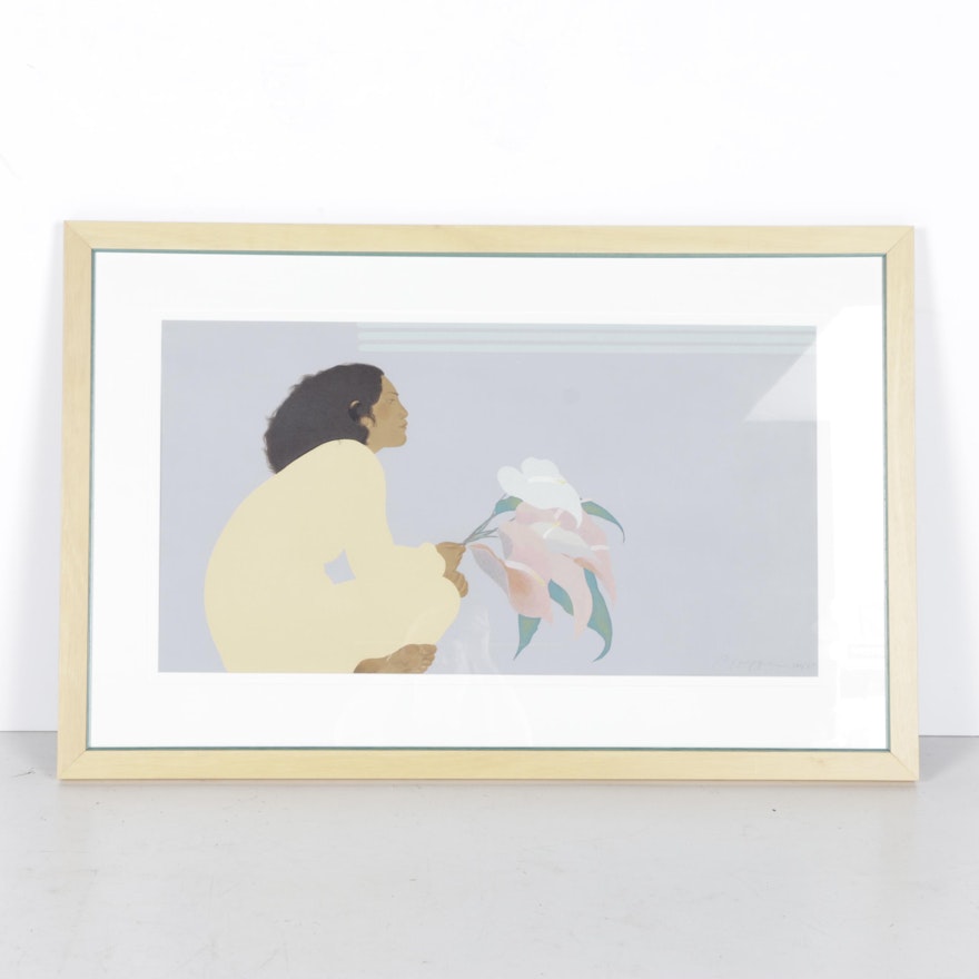 Pegge Hopper Limited Edition Serigraph "Untitled (Woman With Anthuriums)"