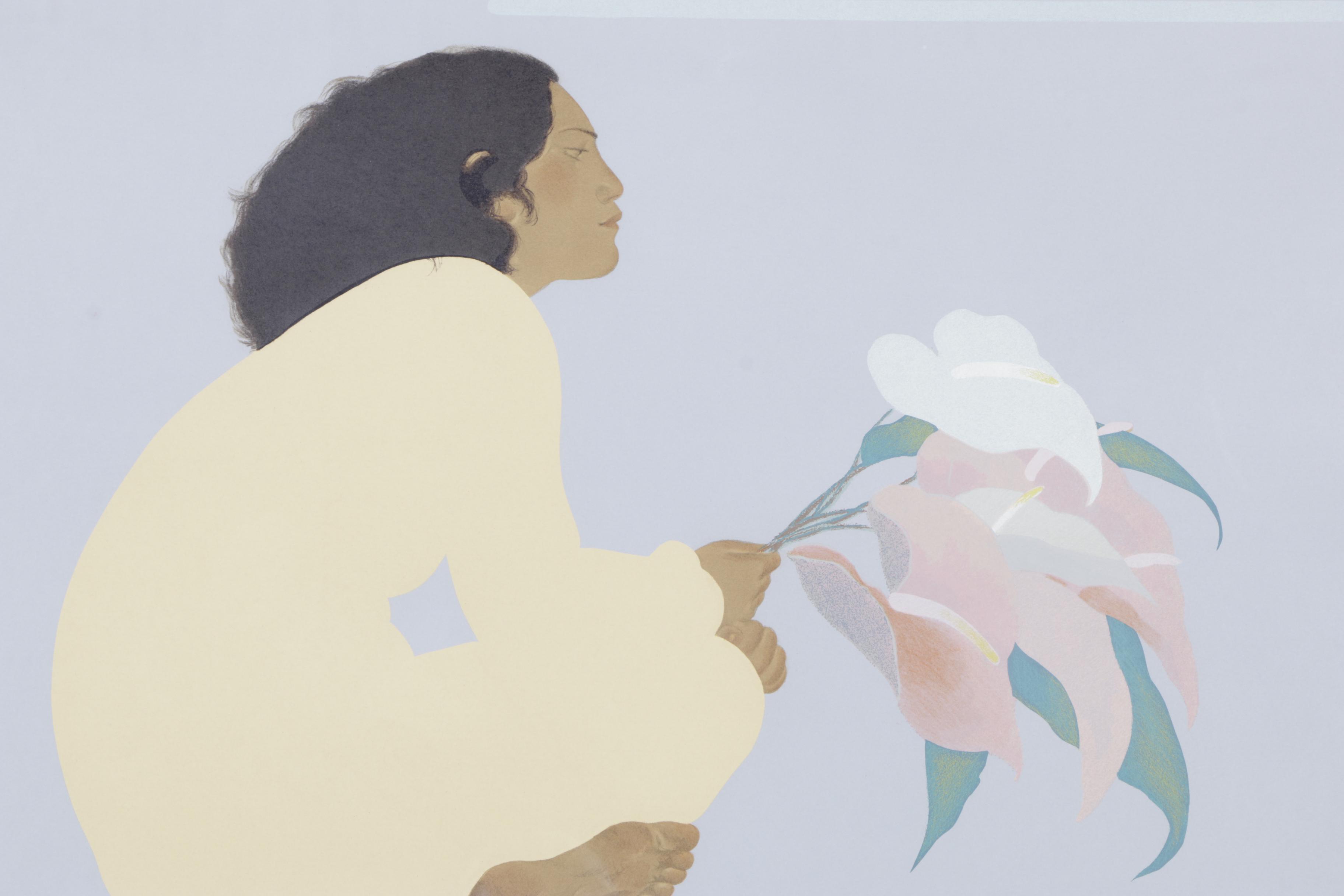 Pegge Hopper Limited Edition Serigraph "Untitled (Woman With Anthuriums)"