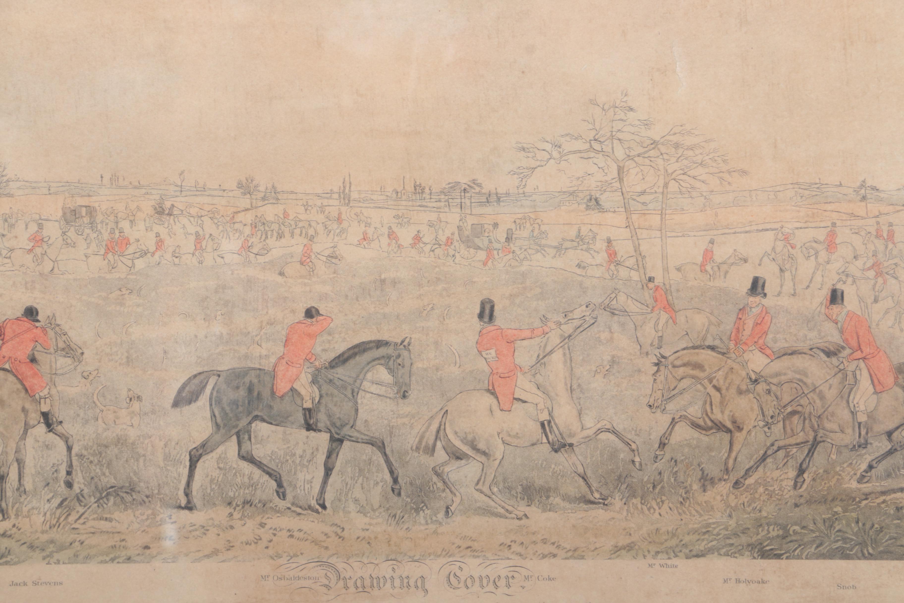 F.L. Lewis Hand Color Engravings "Full-Cry Second Horses" and "Drawing Cover"