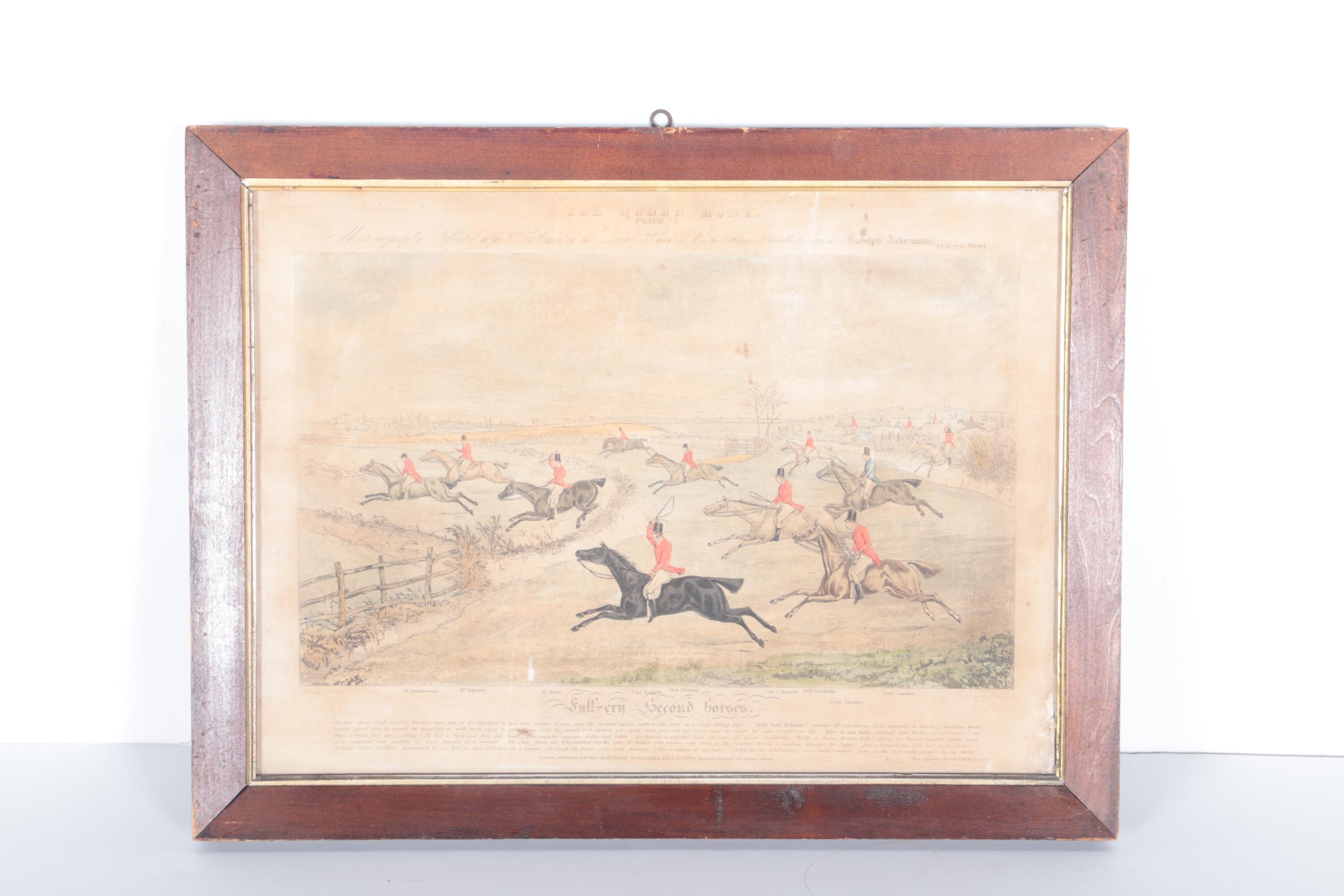 F.L. Lewis Hand Color Engravings "Full-Cry Second Horses" and "Drawing Cover"