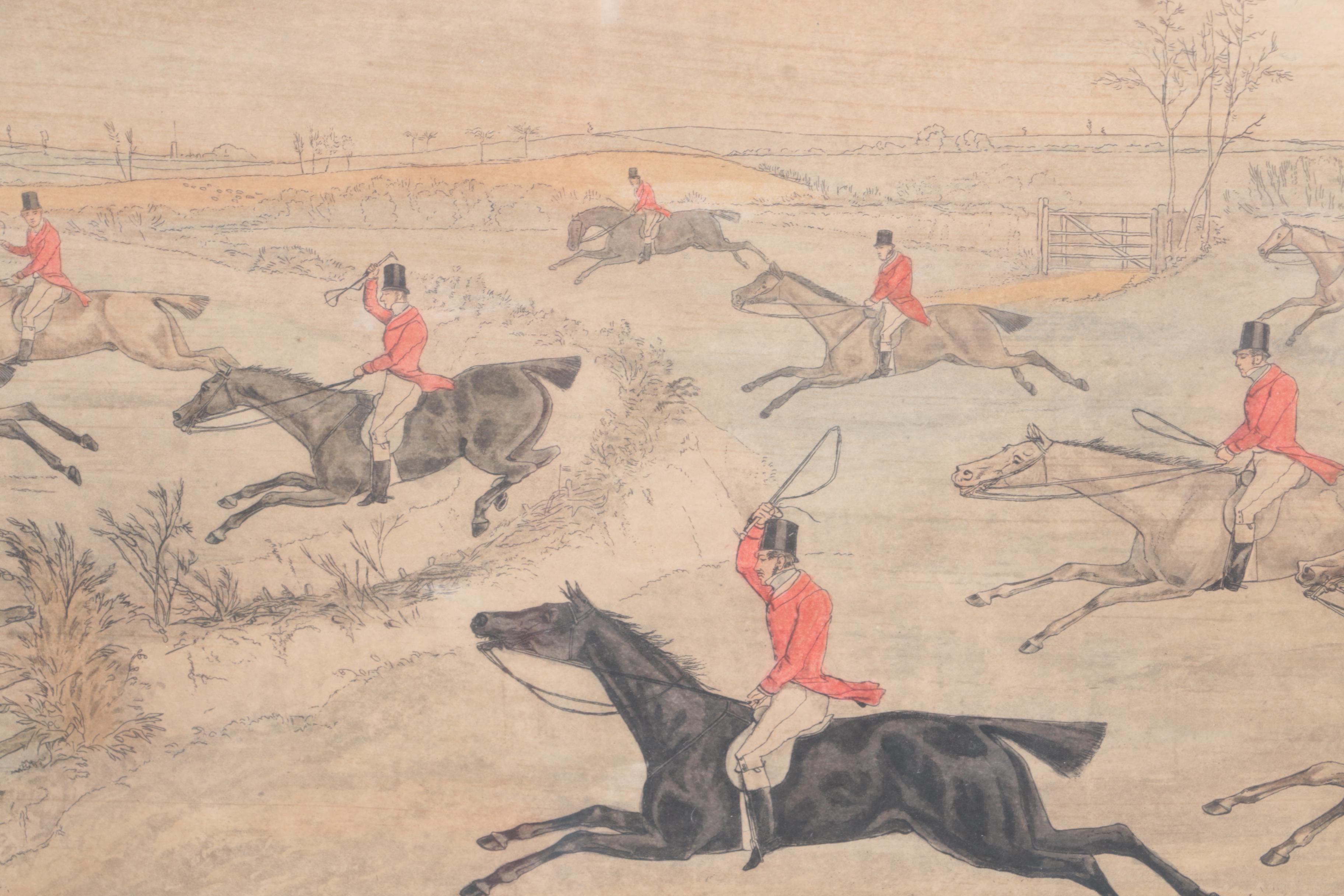 F.L. Lewis Hand Color Engravings "Full-Cry Second Horses" and "Drawing Cover"