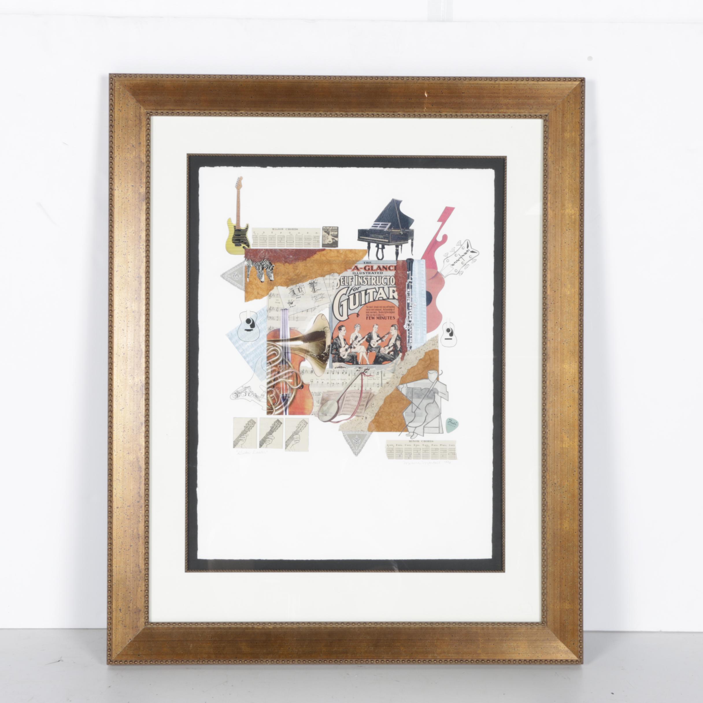 1996 Melissa Markell Paper Collage "Guitar Lesson"