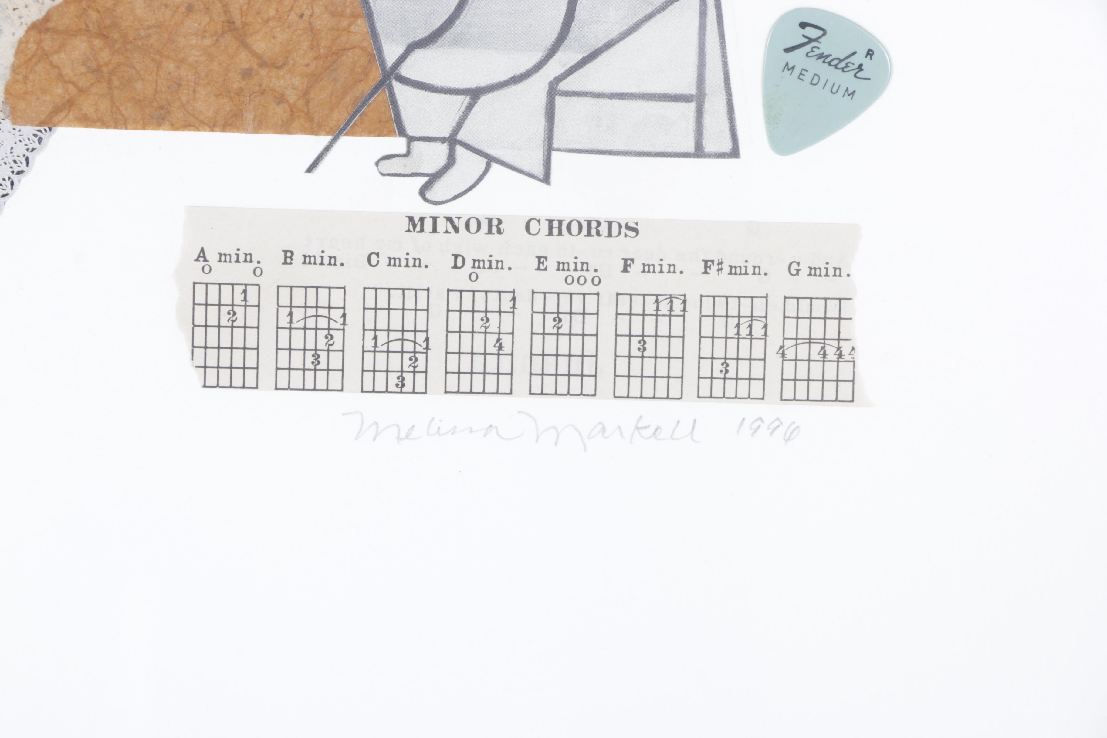 1996 Melissa Markell Paper Collage "Guitar Lesson"