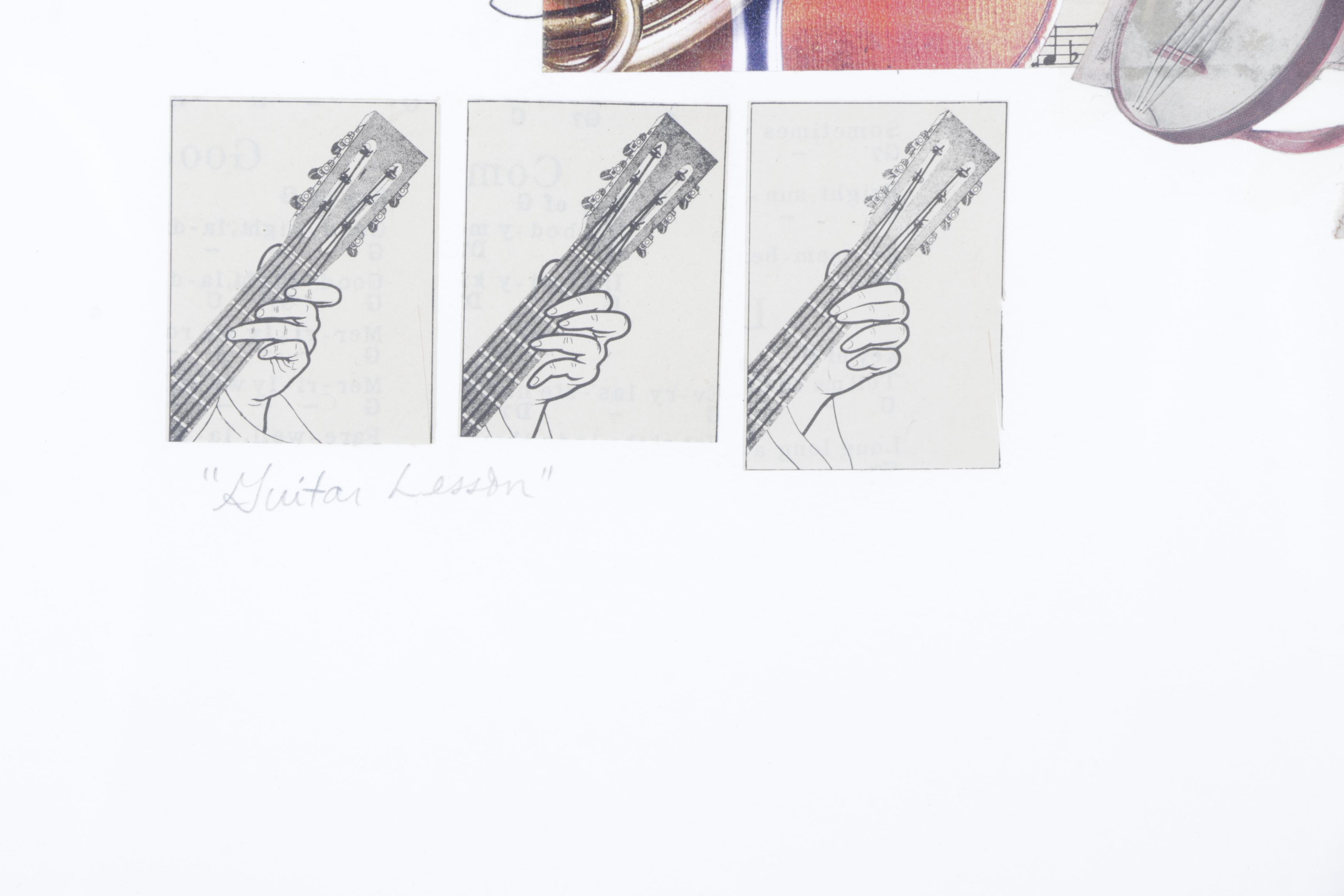 1996 Melissa Markell Paper Collage "Guitar Lesson"