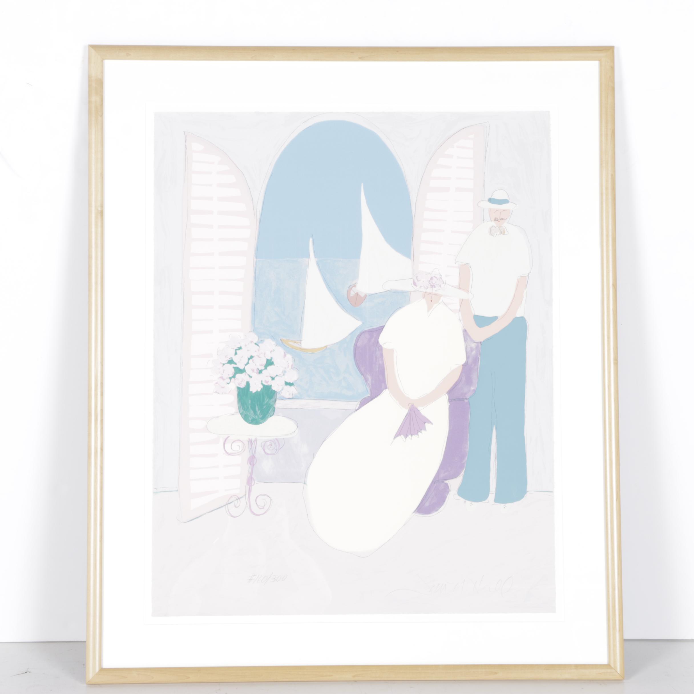 Jim N. Hill Limited Edition Serigraph of Couple by Window