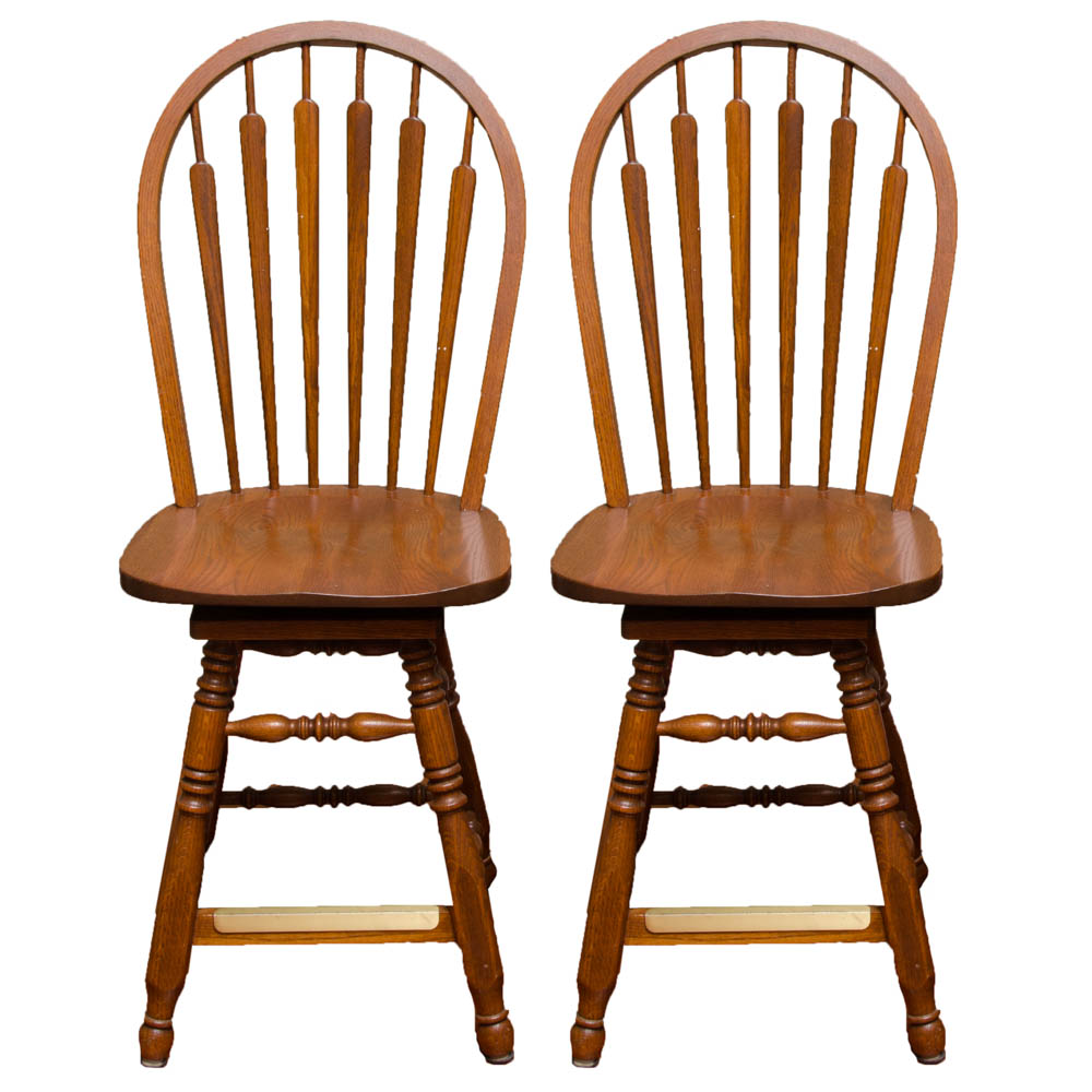 Oak Windsor Style Swivel Bar Stools