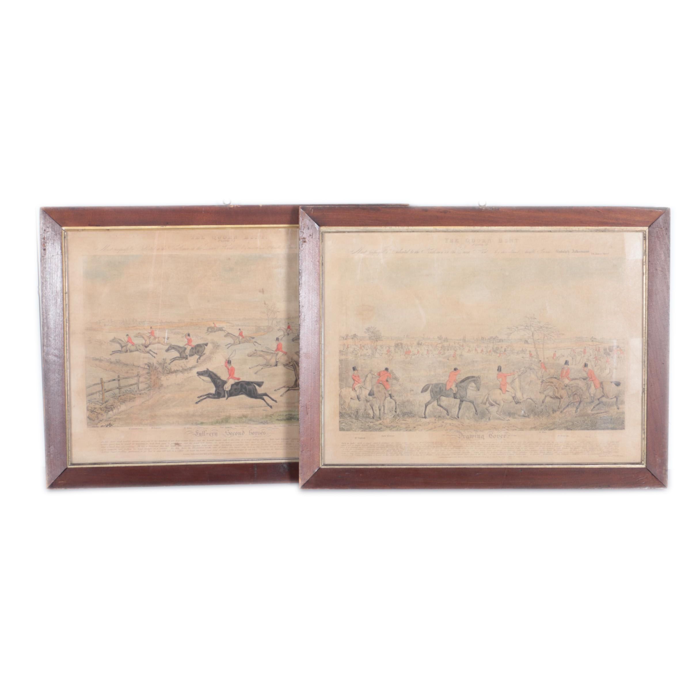 F.L. Lewis Hand Color Engravings "Full-Cry Second Horses" and "Drawing Cover"