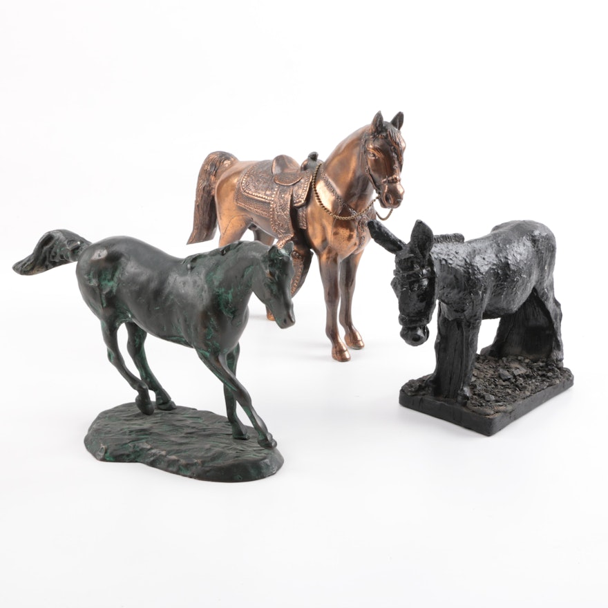 Horses and Mule Sculptures