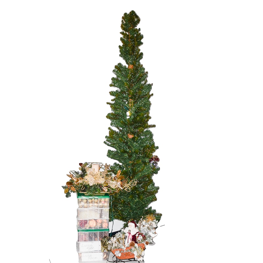 Christmas Decor Including Pencil Pine Tree