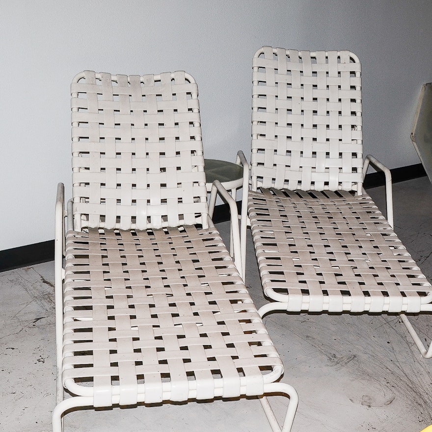 Pair of Woven Outdoor Lounge Chairs with Side Table