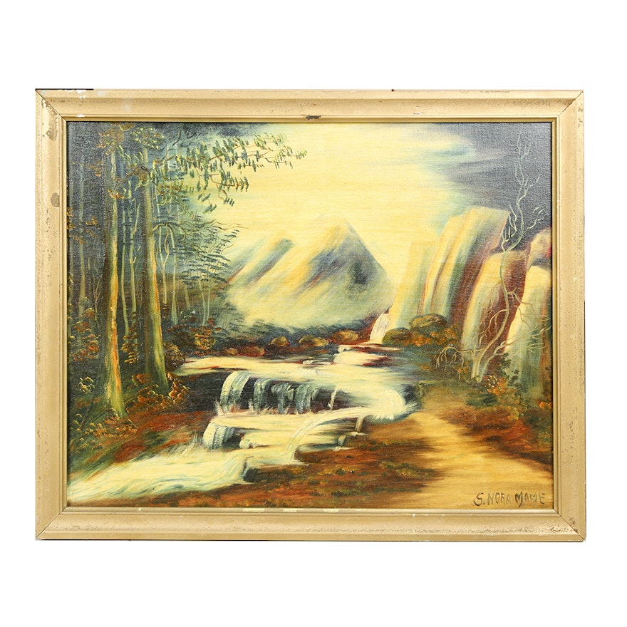 S. Nora Marie Oil Painting on Canvas of a Forest Landscape