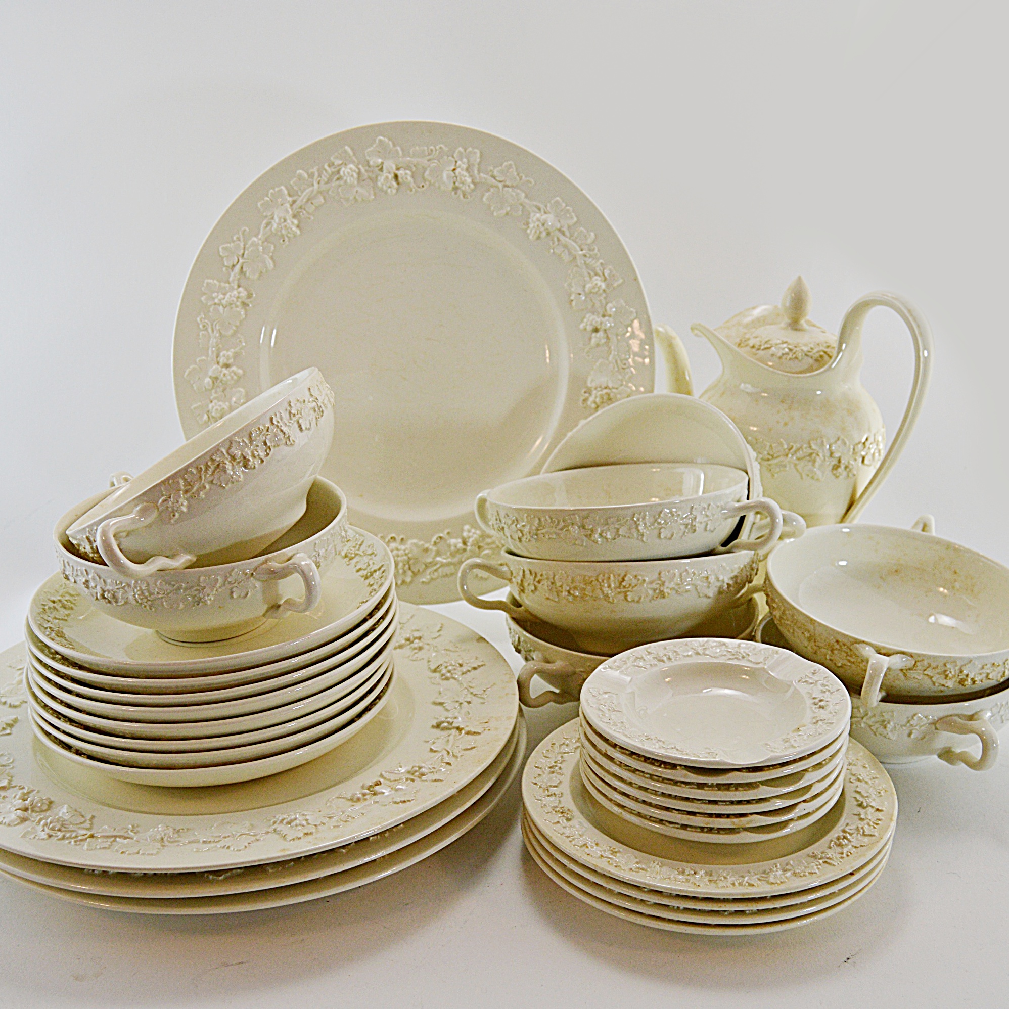 Set of Vintage Wedgwood "Embossed Queensware" China Tableware