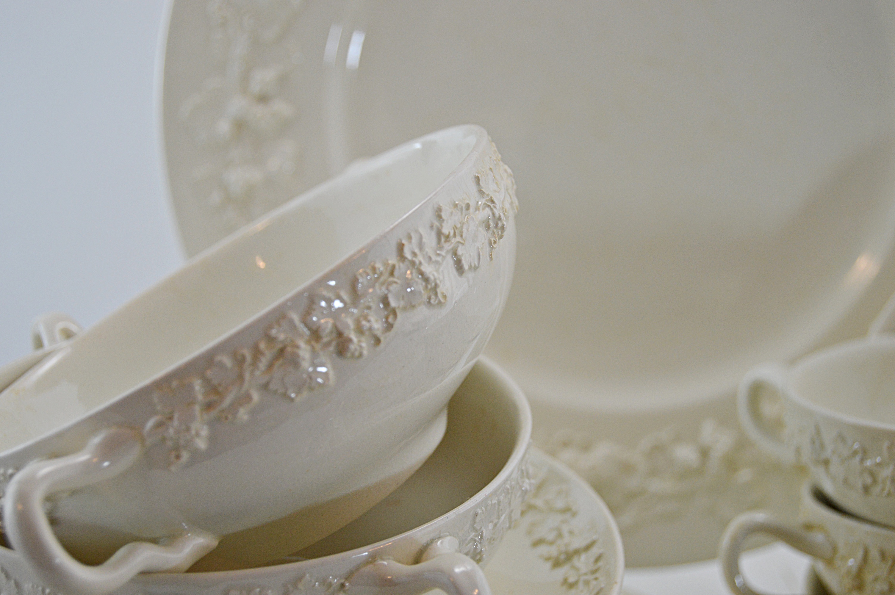 Set of Vintage Wedgwood "Embossed Queensware" China Tableware