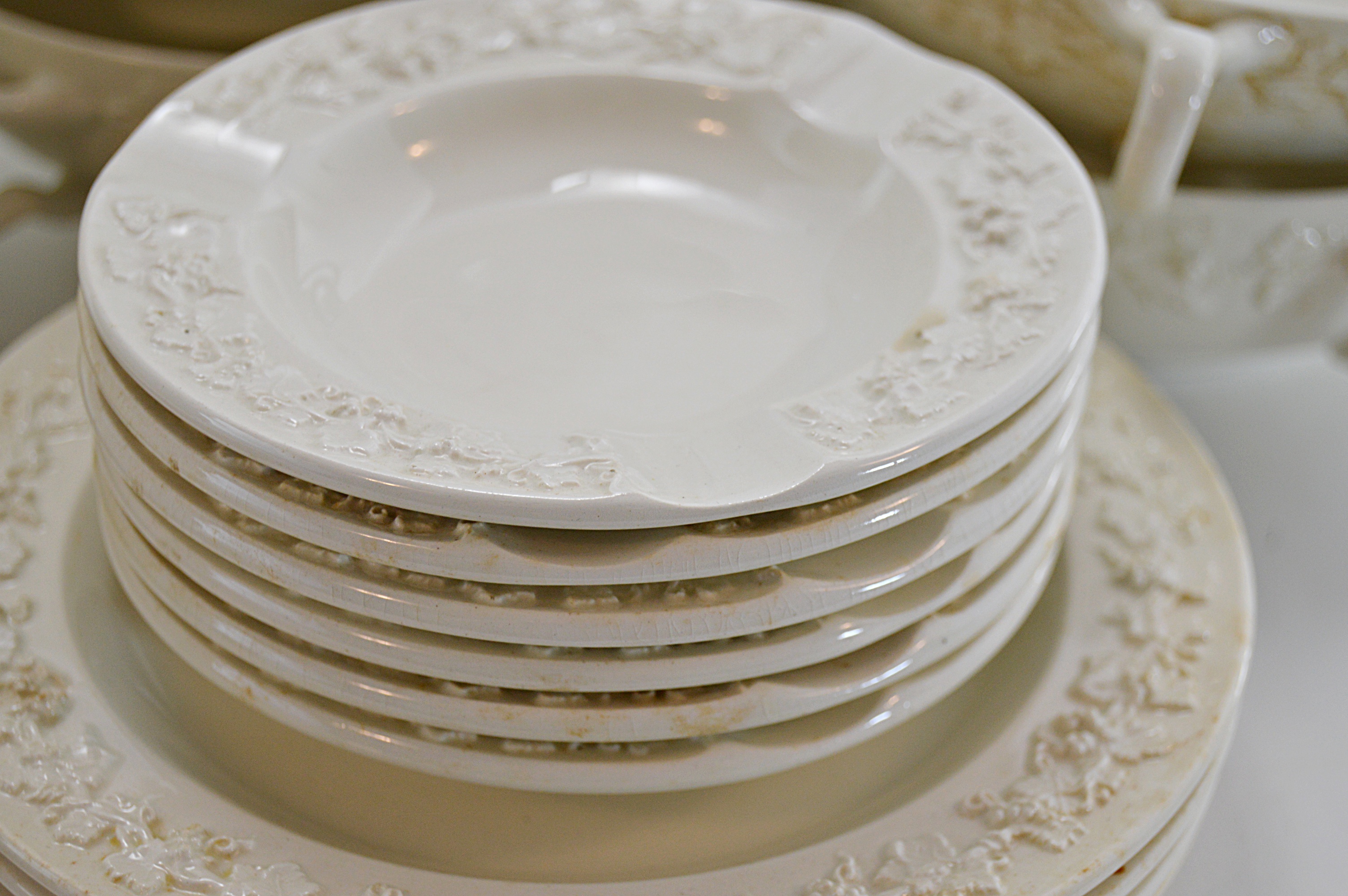 Set of Vintage Wedgwood "Embossed Queensware" China Tableware