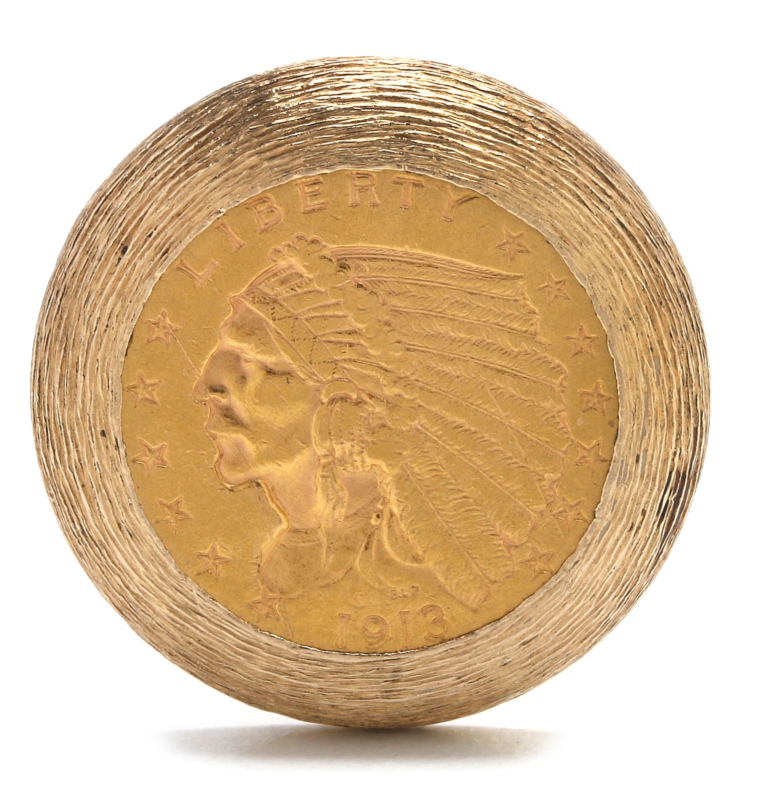 1913 Indian Head 23K Yellow Gold Coin Cufflinks in 14K Setting