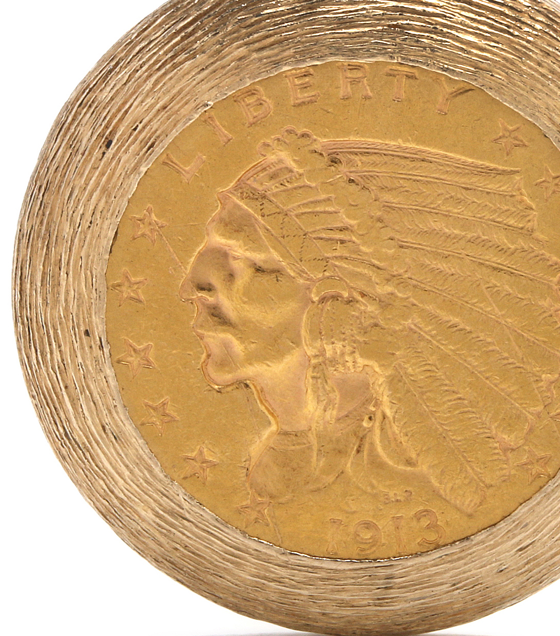 1913 Indian Head 23K Yellow Gold Coin Cufflinks in 14K Setting