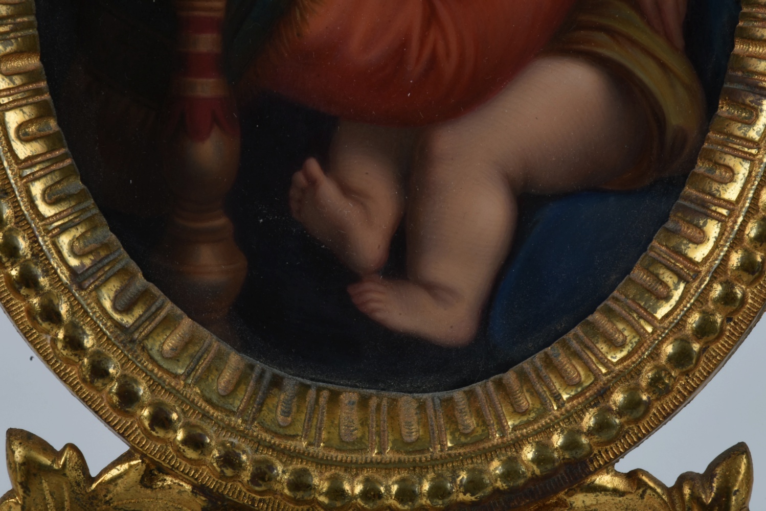 German Porcelain Madonna and Child Plaque in an Ornate Frame