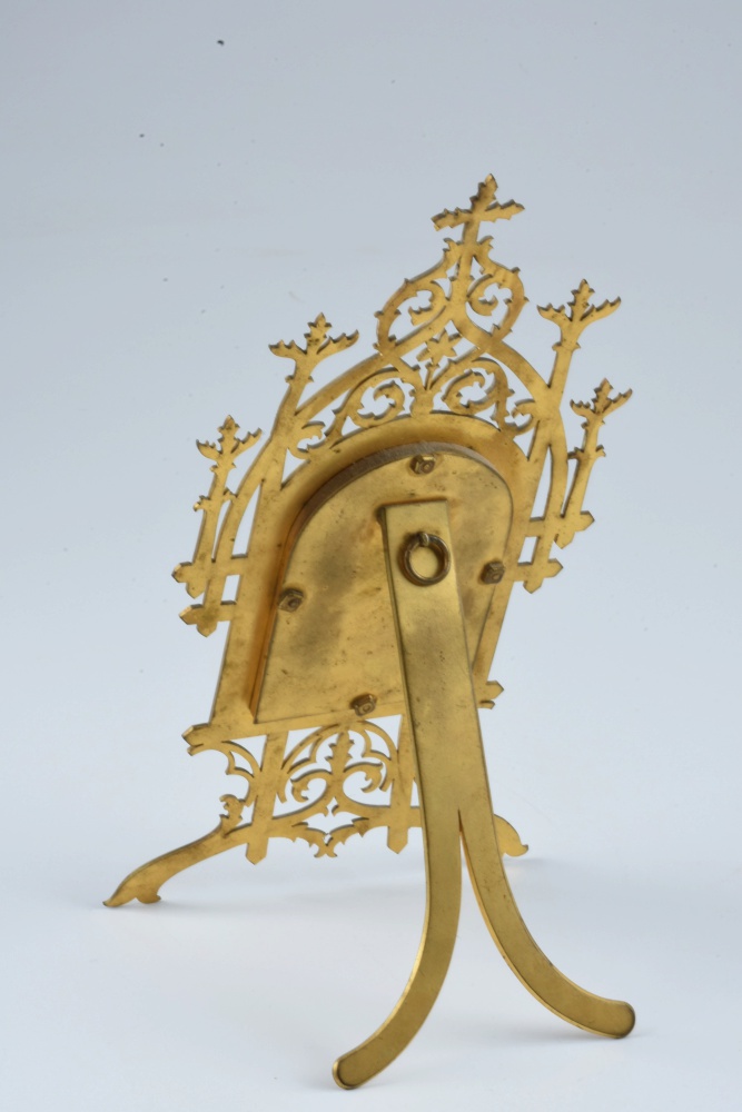 Hand Painted Porcelain Plaque of Madonna in Brass Frame