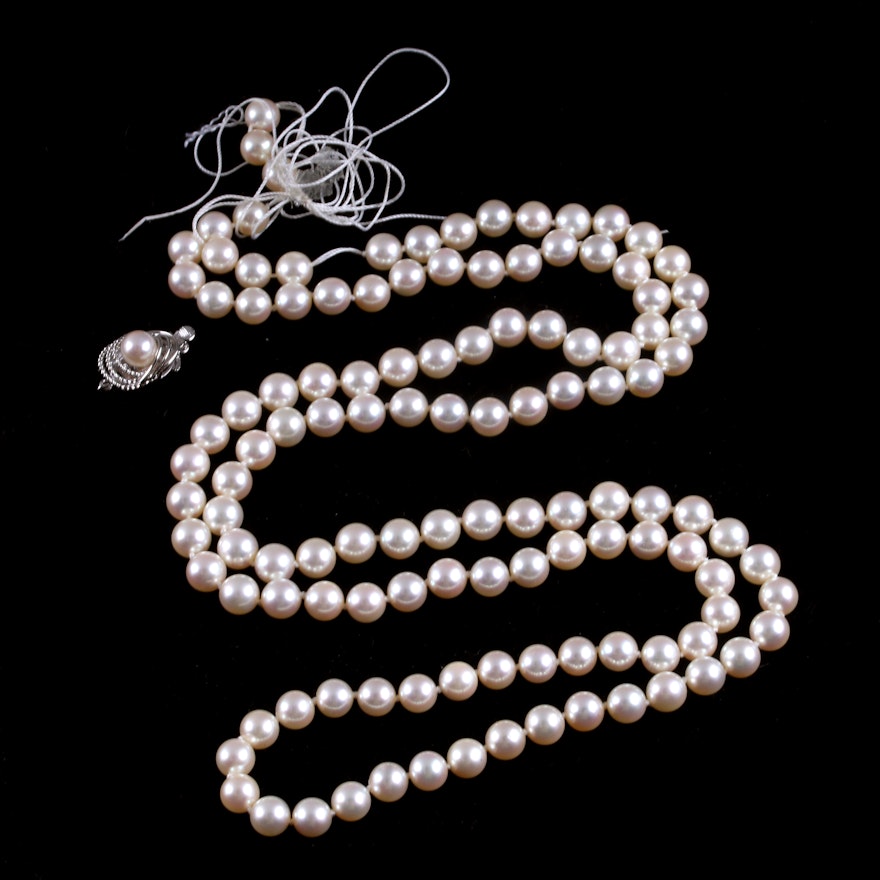 Cultured Pearl Necklace with Sterling Clasp