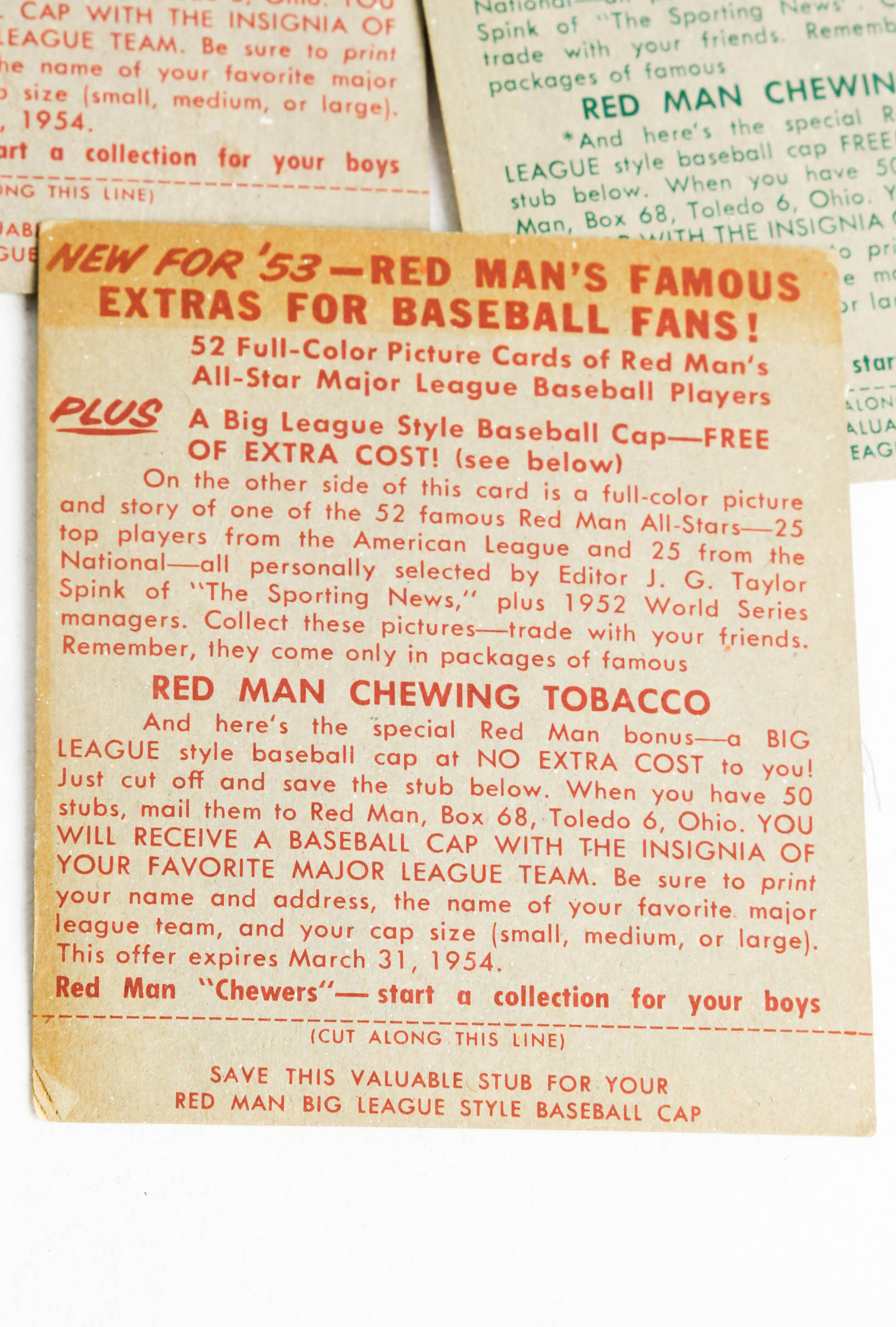 1950s Red Man Chewing Tobacco Baseball Card Box Cuts