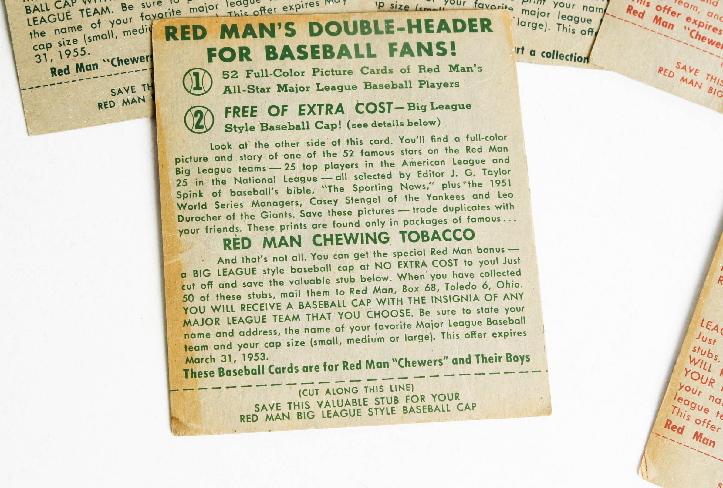 1950s Red Man Chewing Tobacco Baseball Card Box Cuts
