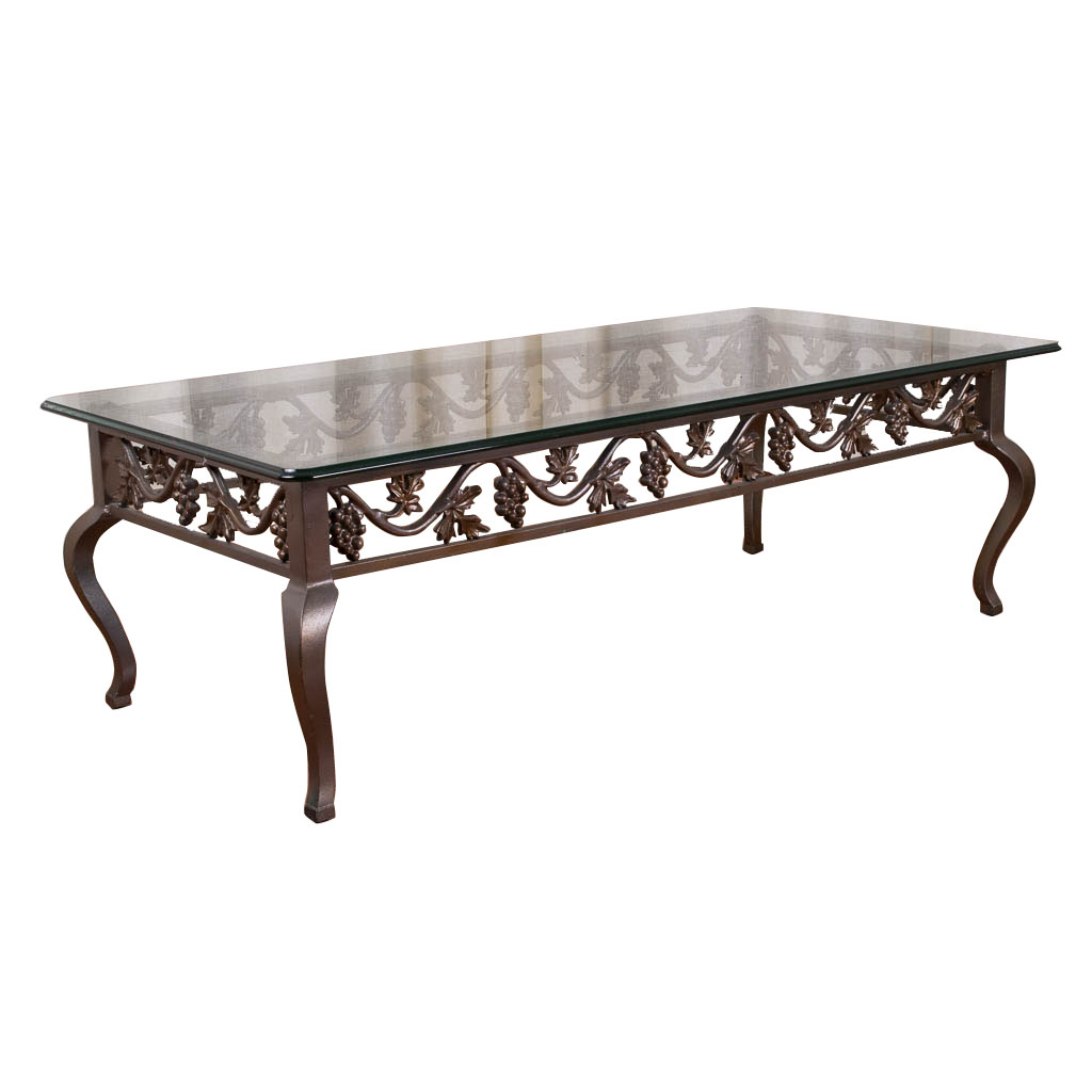 Glass and Wrought Iron Patio Coffee Table