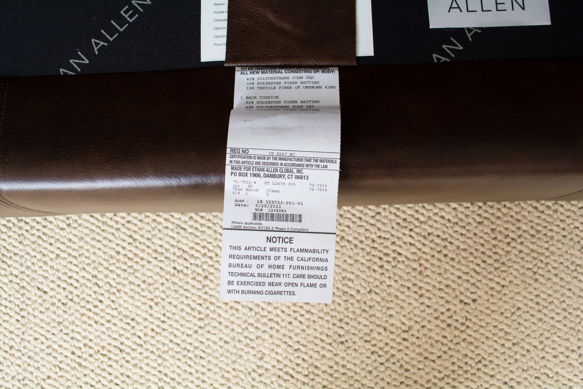 Ethan Allen Leather Loveseat