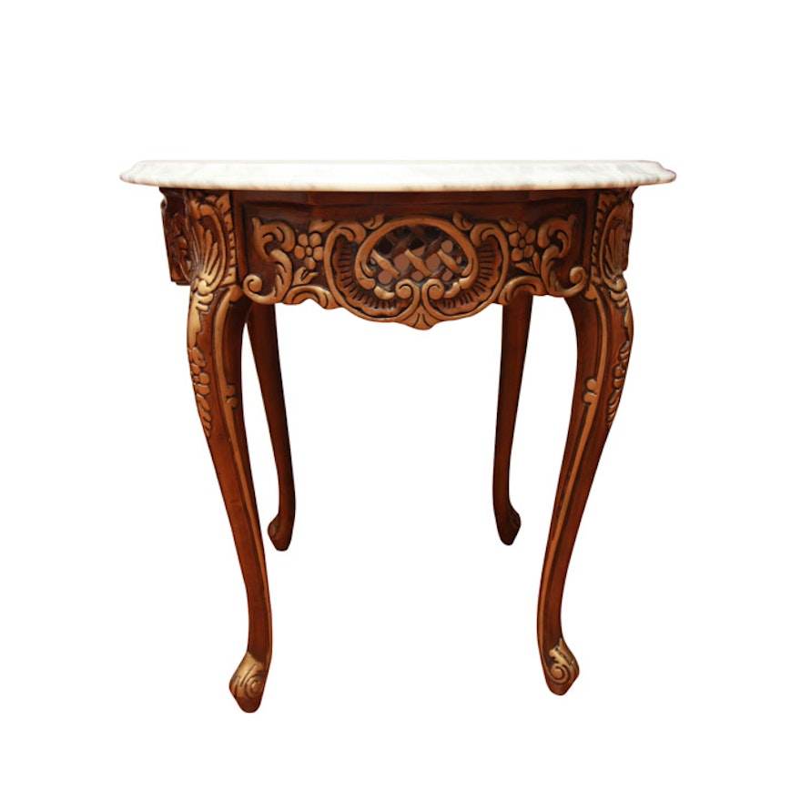 White Marble-Top Rococo-Style Side Table
