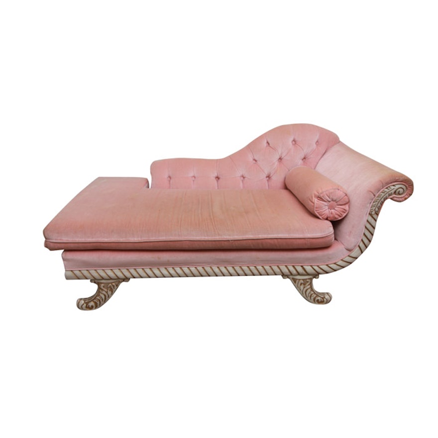 Pink Velour Button-Tufted Fainting Couch