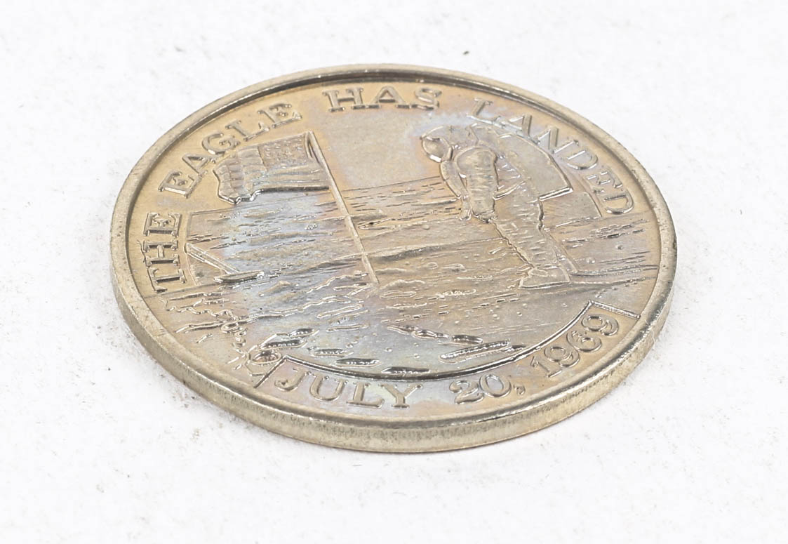 Vintage Commemorative Medallion from Apollo 11 First Moon Landing, Log Book and U.S Postage Stamps