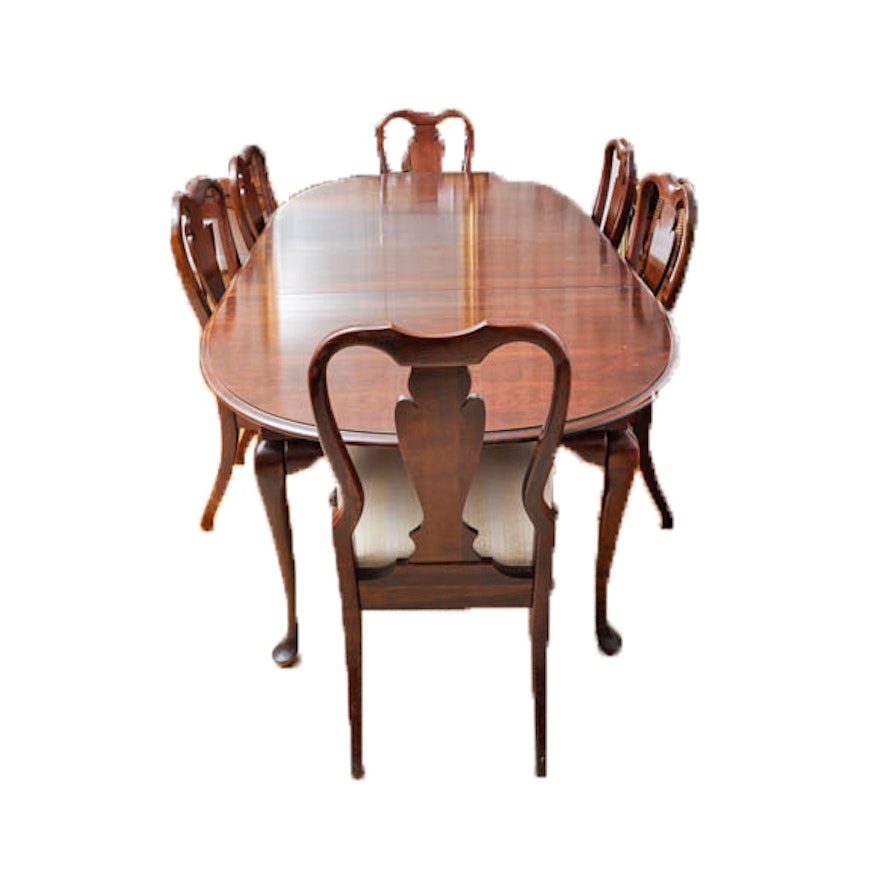 Vintage Queen Anne Style Cherry Dining Table and Chairs