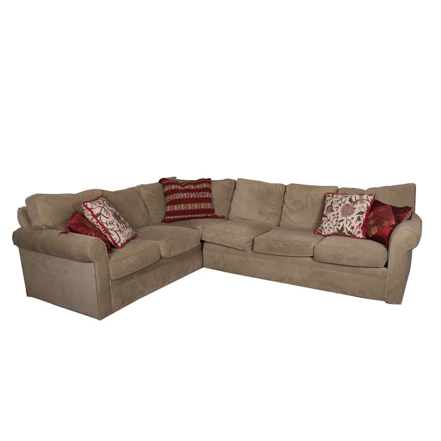 Rowe Furniture Sage Green Microsuede Sectional Sofa