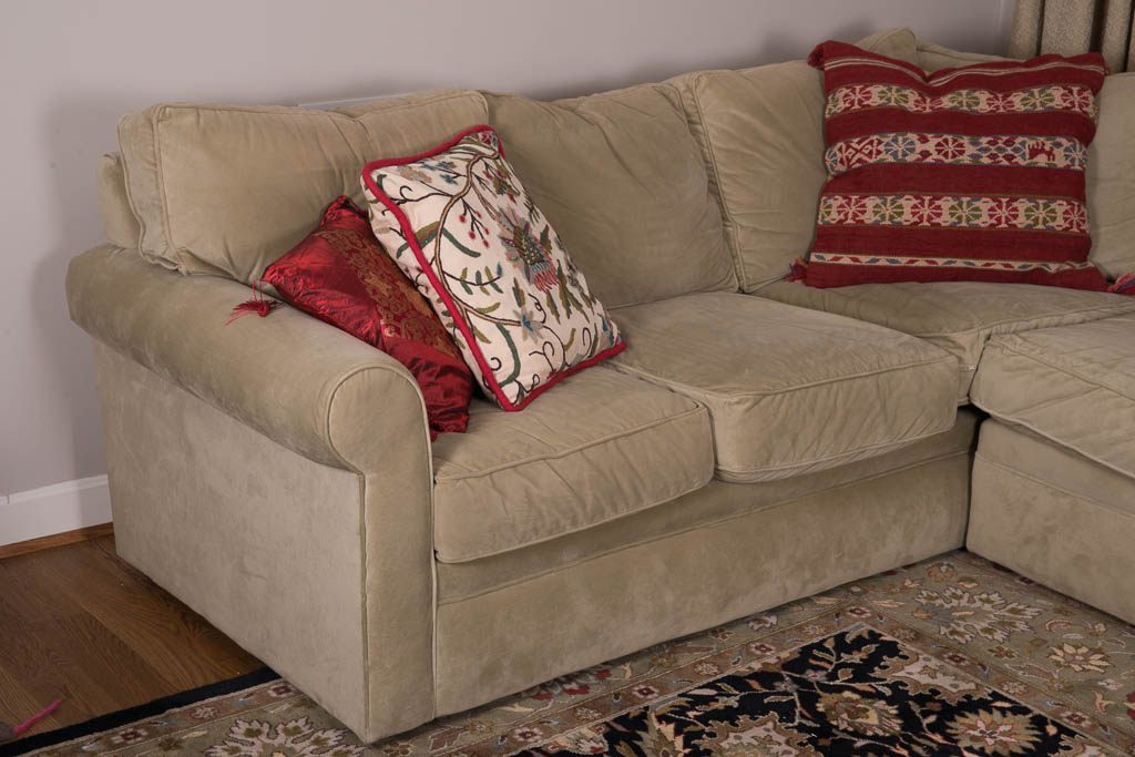 Rowe Furniture Sage Green Microsuede Sectional Sofa