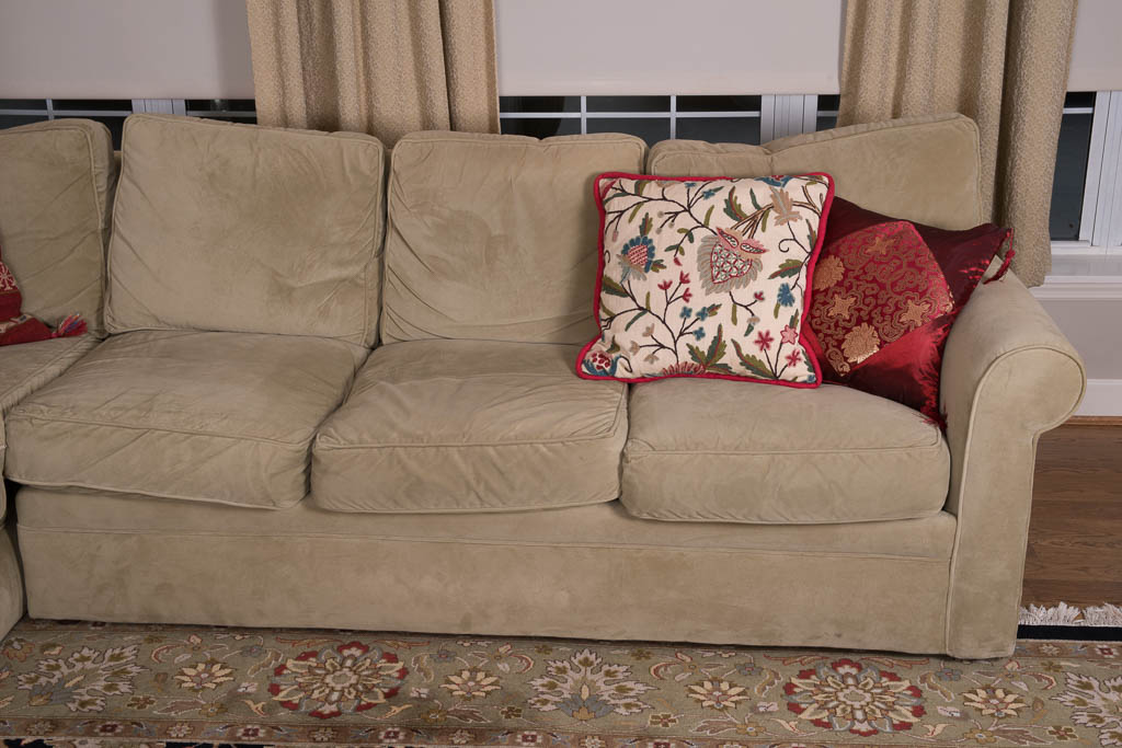 Rowe Furniture Sage Green Microsuede Sectional Sofa