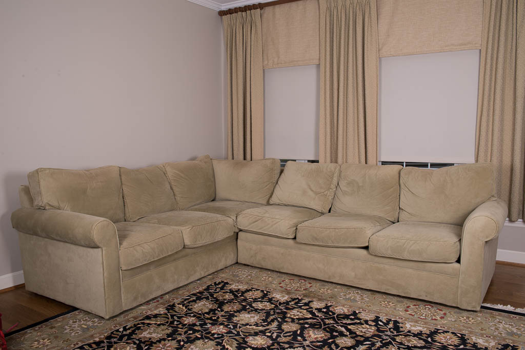 Rowe Furniture Sage Green Microsuede Sectional Sofa