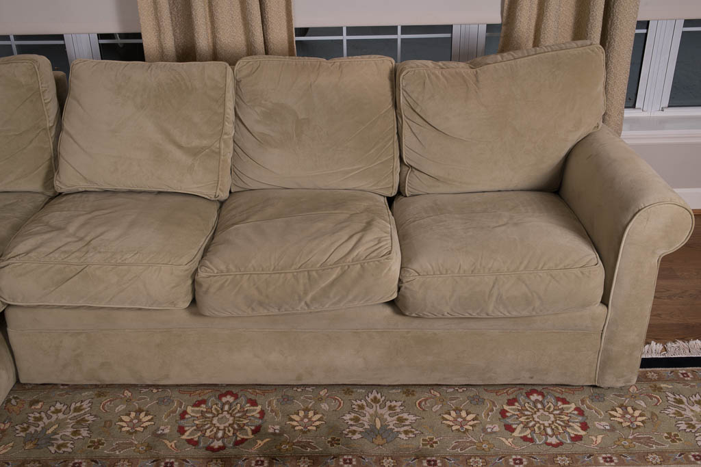 Rowe Furniture Sage Green Microsuede Sectional Sofa