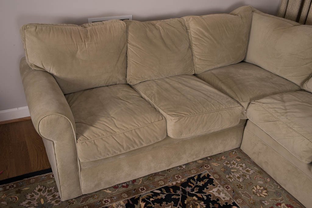 Rowe Furniture Sage Green Microsuede Sectional Sofa
