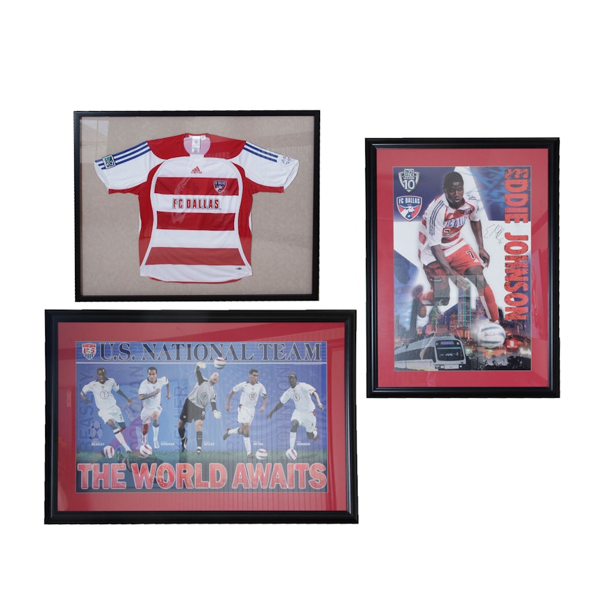 Pair of Framed Soccer Posters with an FC Dallas Jersey