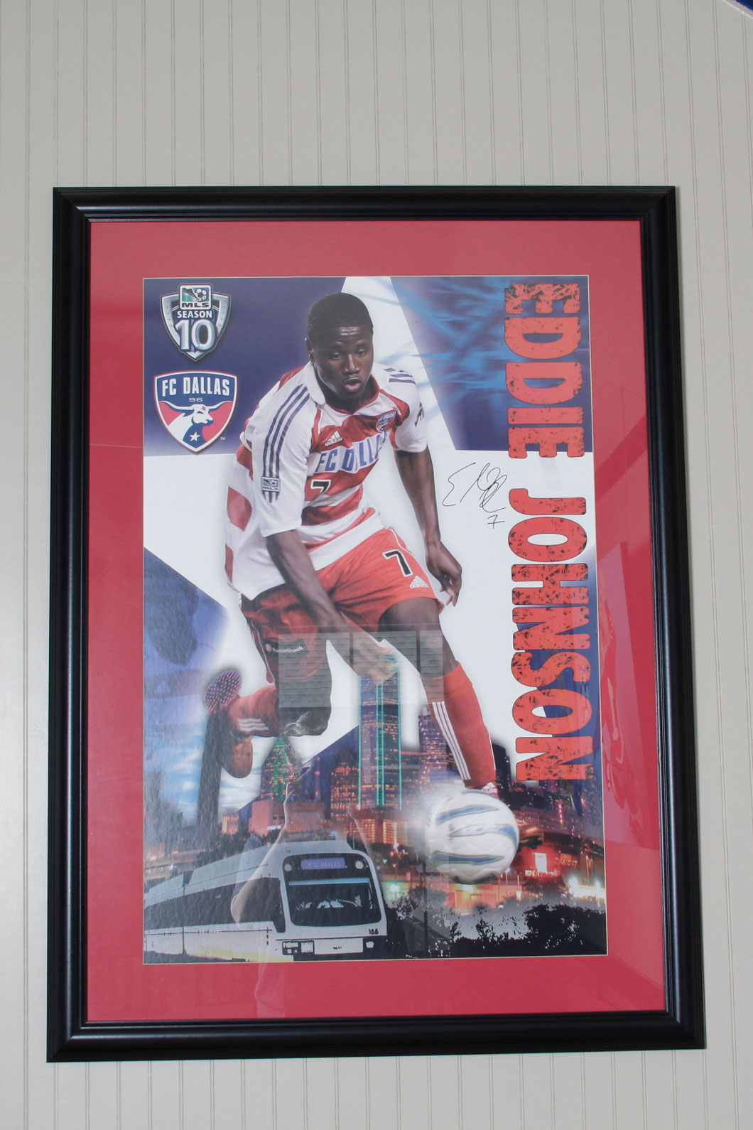 Pair of Framed Soccer Posters with an FC Dallas Jersey