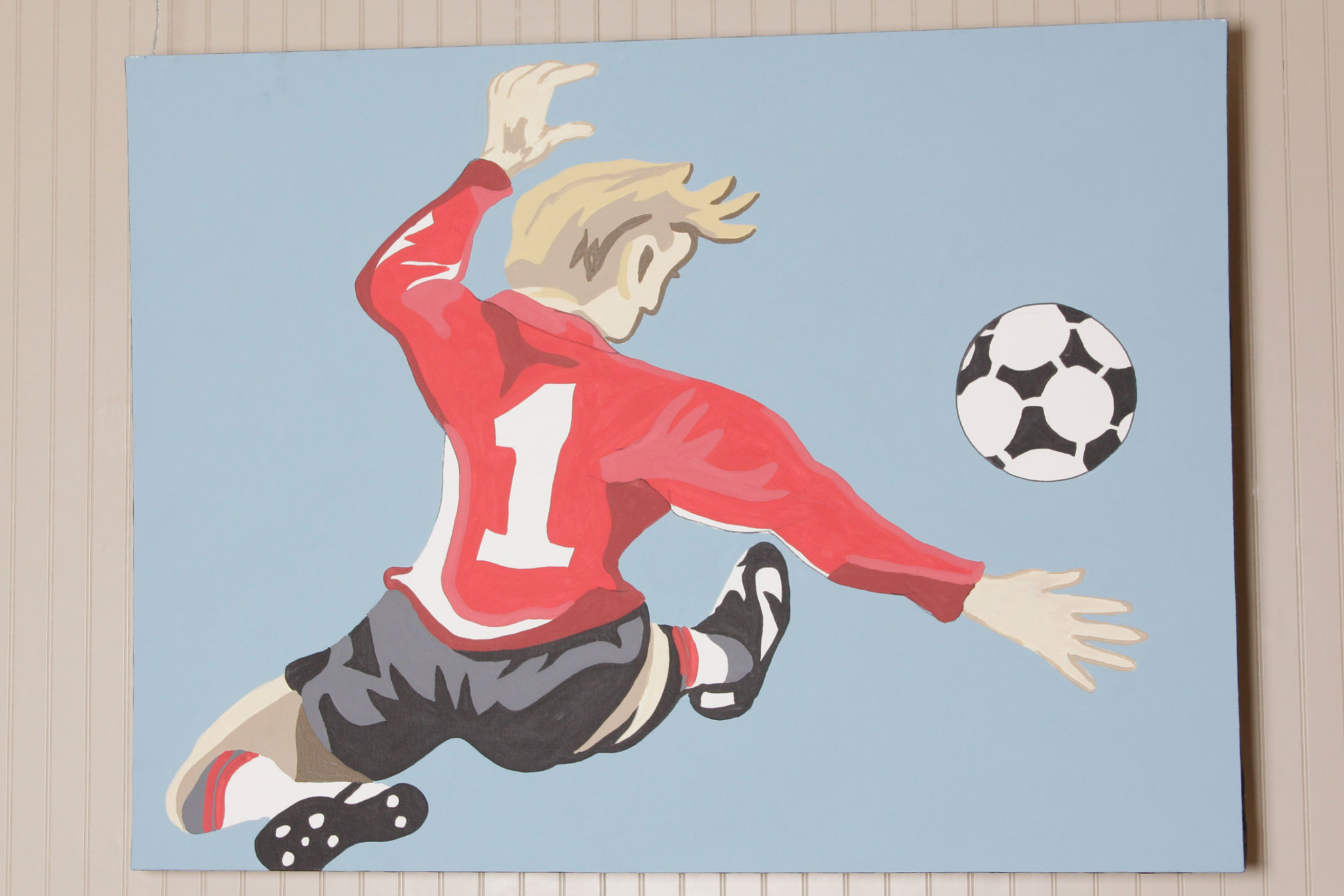 Three Soccer-Themed Acrylic on Canvas Paintings
