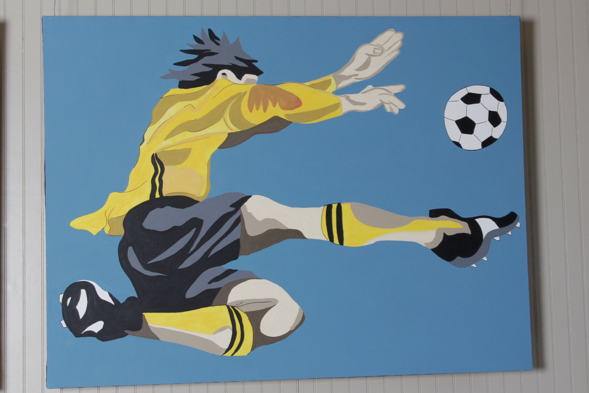Three Soccer-Themed Acrylic on Canvas Paintings