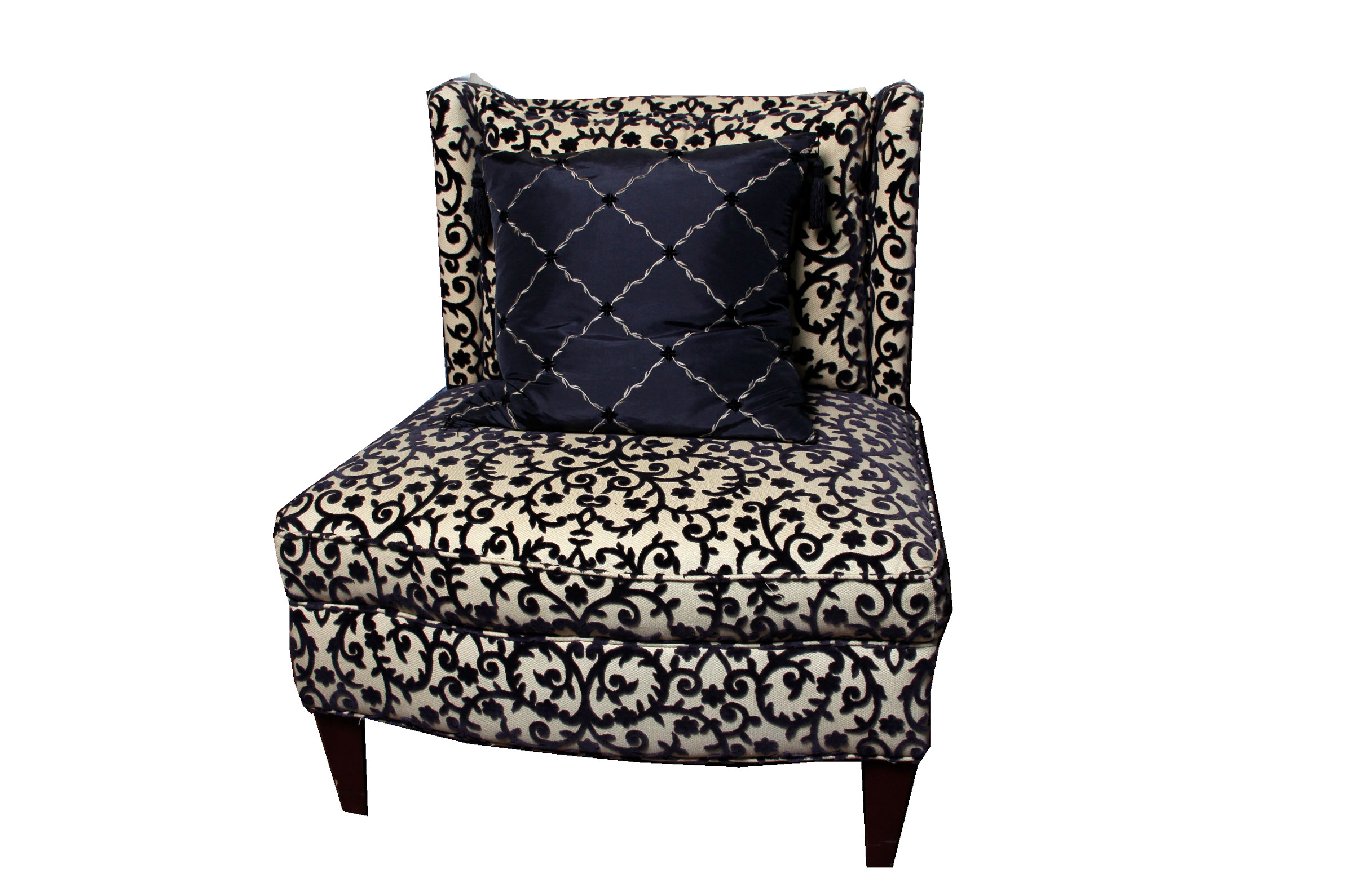 Light Gold Slipper Chair with Black Chenille Accents