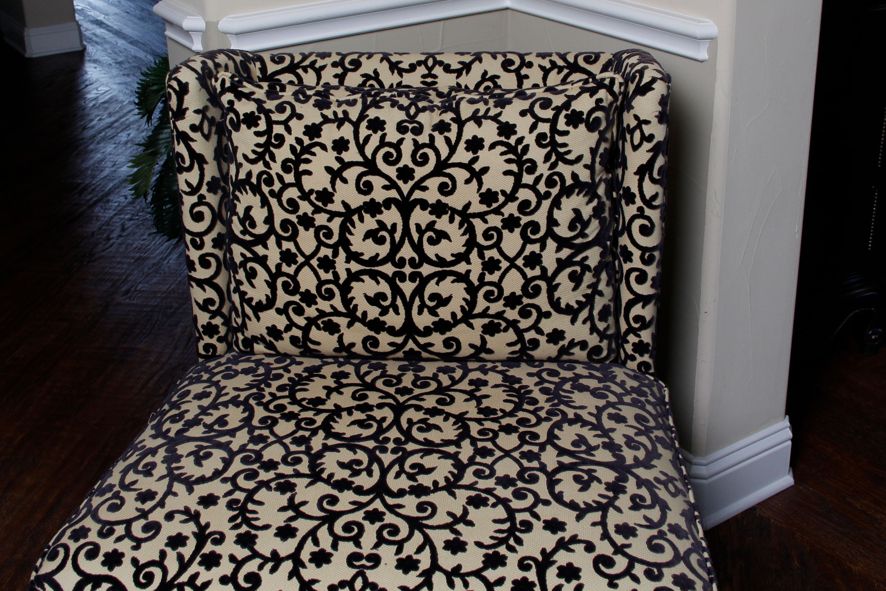 Light Gold Slipper Chair with Black Chenille Accents