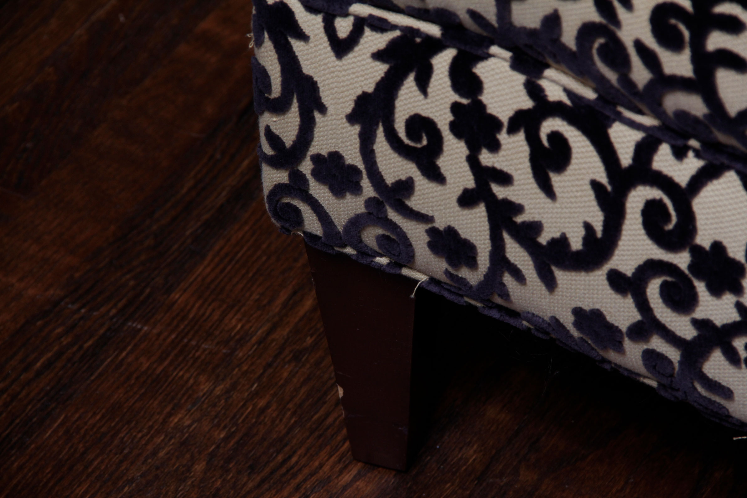 Light Gold Slipper Chair with Black Chenille Accents