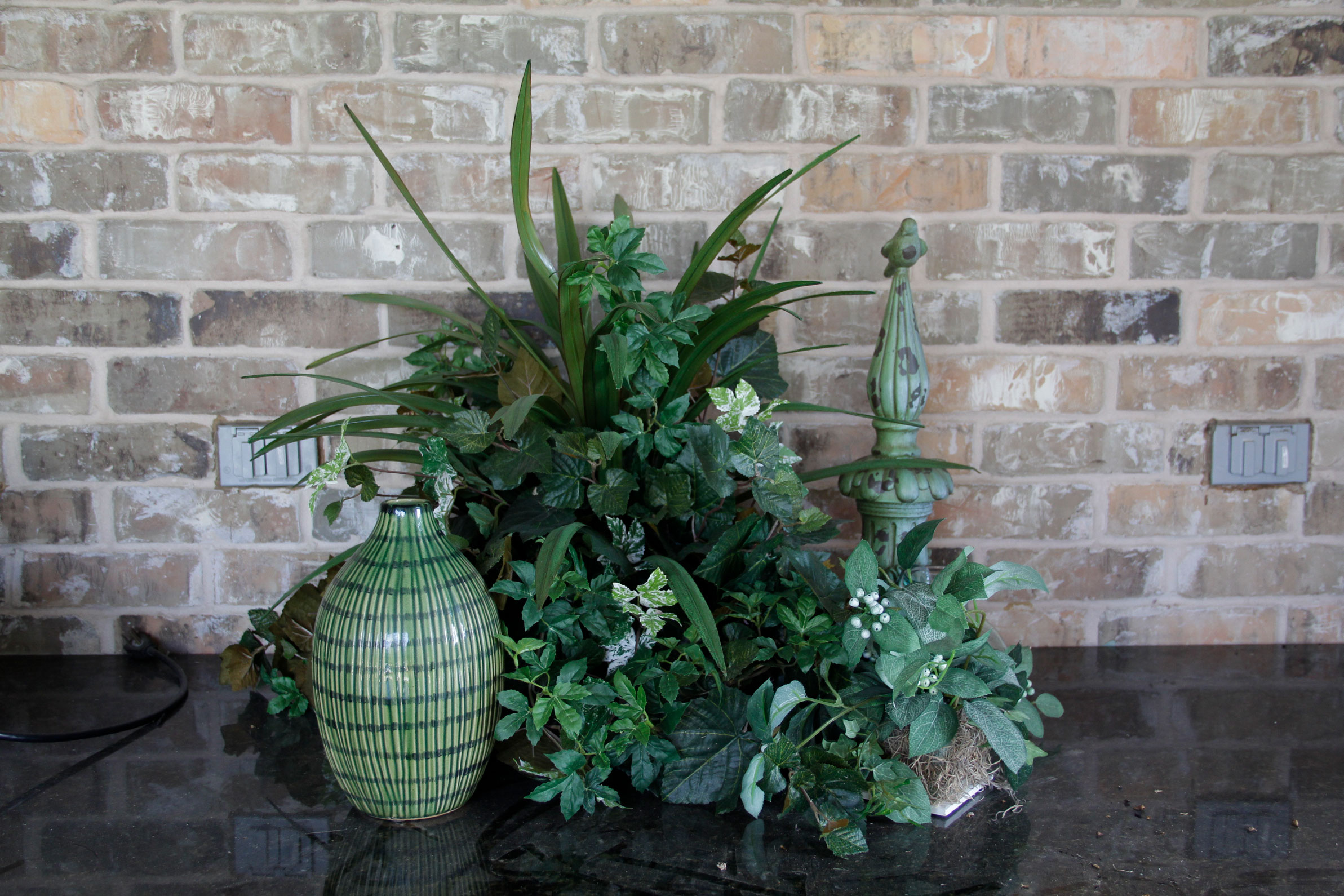 Faux Plants With Green Vase