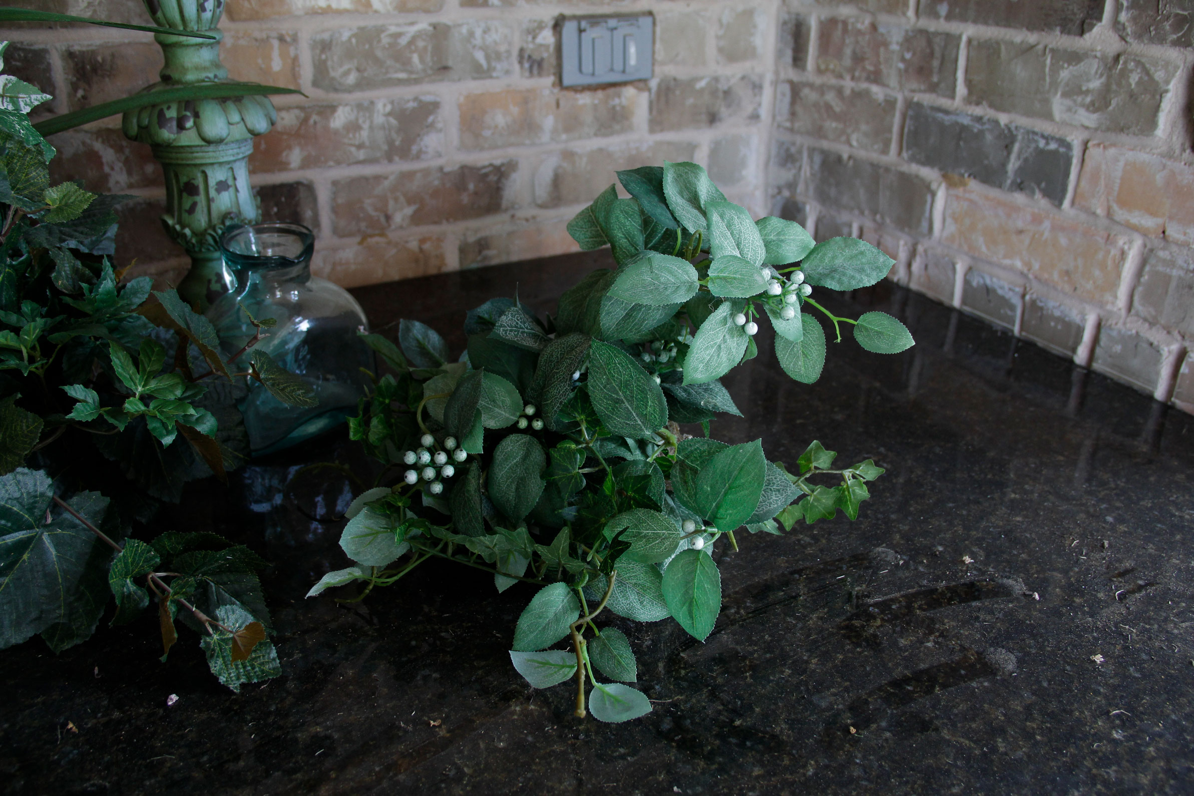 Faux Plants With Green Vase