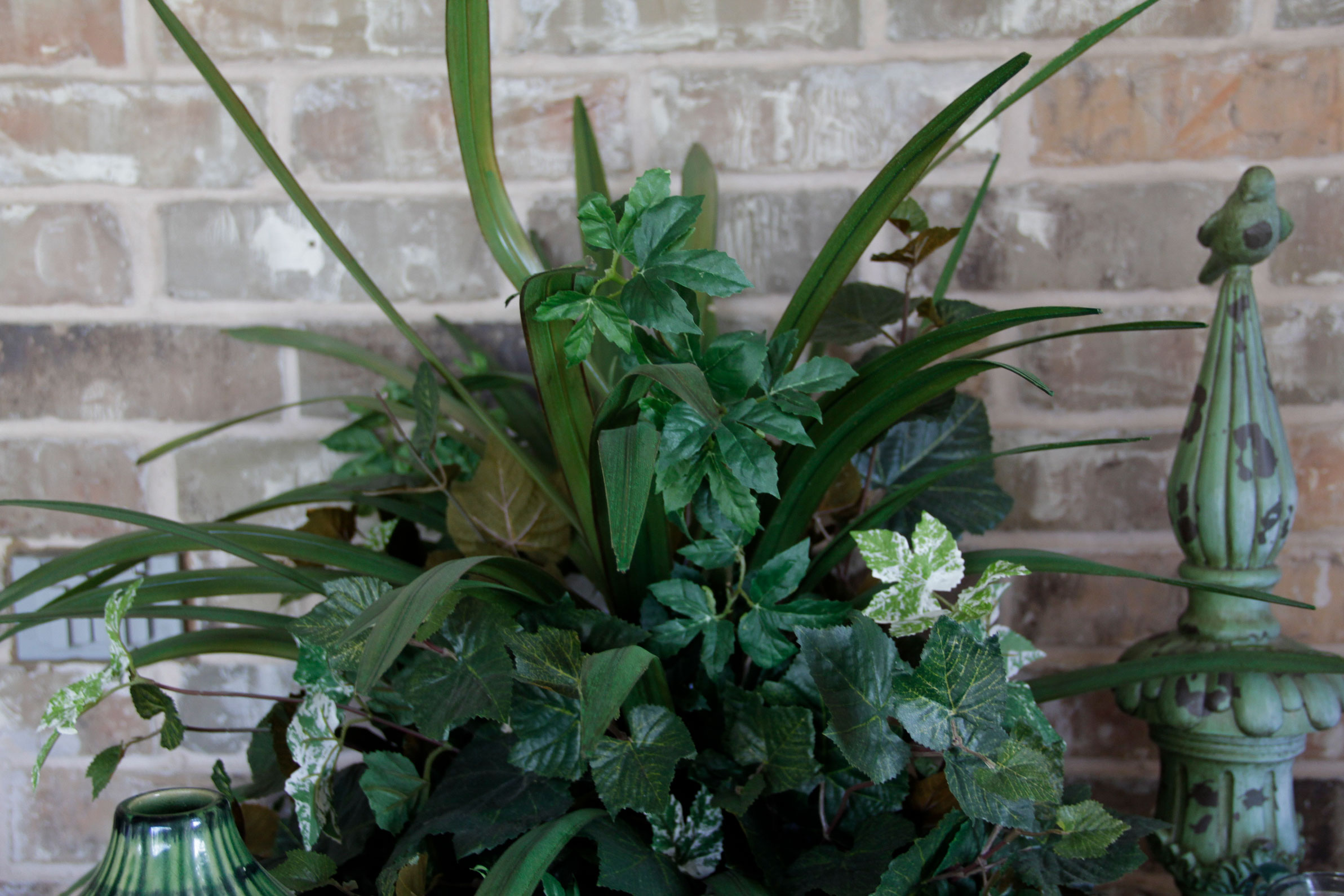 Faux Plants With Green Vase