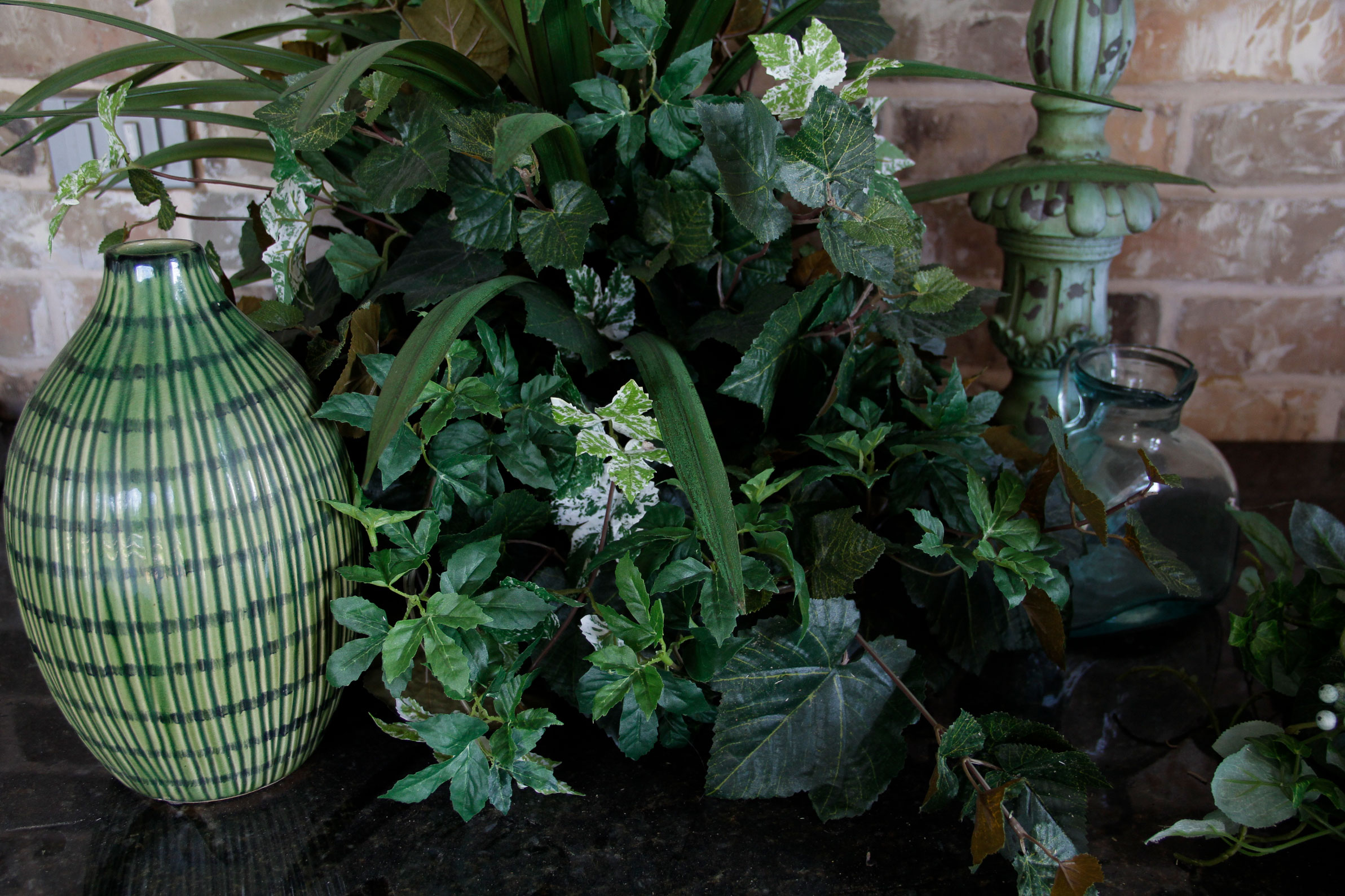 Faux Plants With Green Vase
